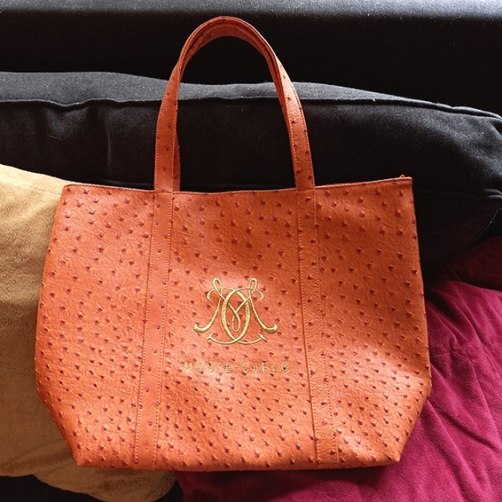 Monte Carlo Faux-Ostrich Leather Embossed Tote with Zipper Shoulder bag Handbag